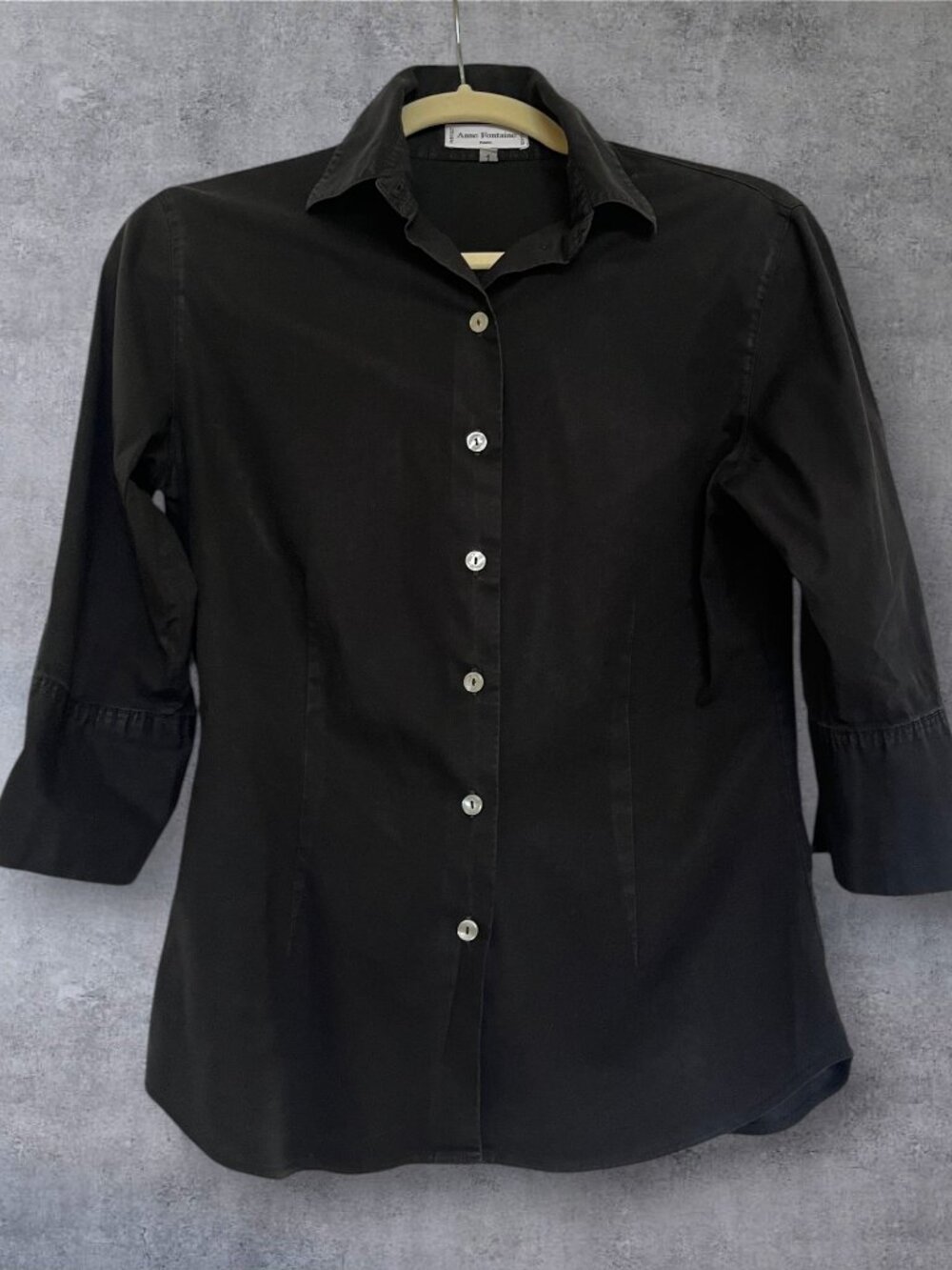 Anne Fontaine Paris Black Fitted Button-Up Shirt with Ruffle Cuffs